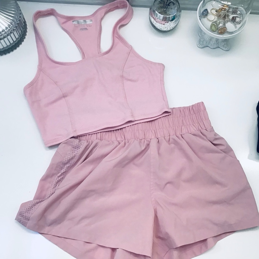 Forever 21 Pink Crop Top & Shorts Set Sz XS EUC